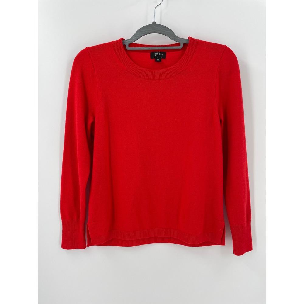 J Crew 100 Cashmere Crewneck Sweater Red Long Sleeve Knit Womens Medium